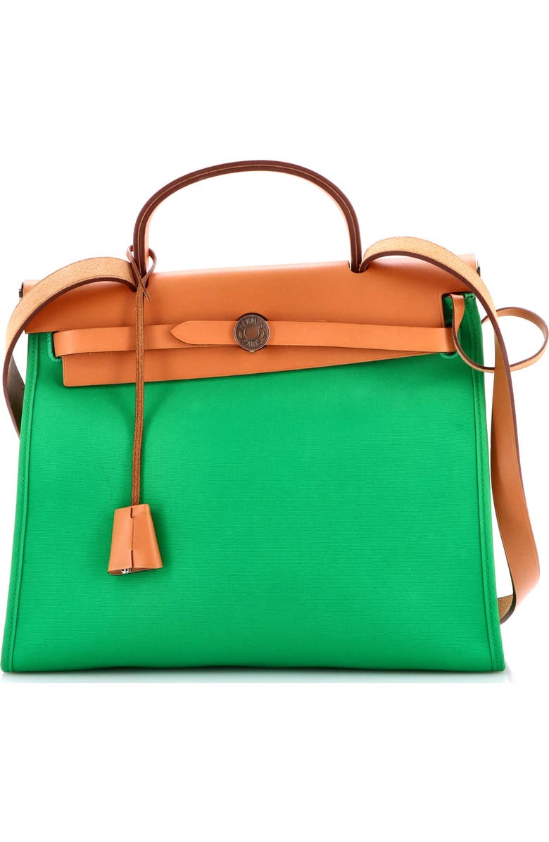 Pre-Owned Hermes Herbag Zip Leather and Toile 31, Main, color, Green