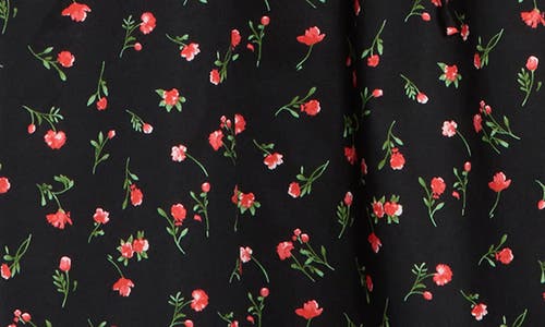 Wayf Floral Long Sleeve Ruched Minidress In Black Ditsy