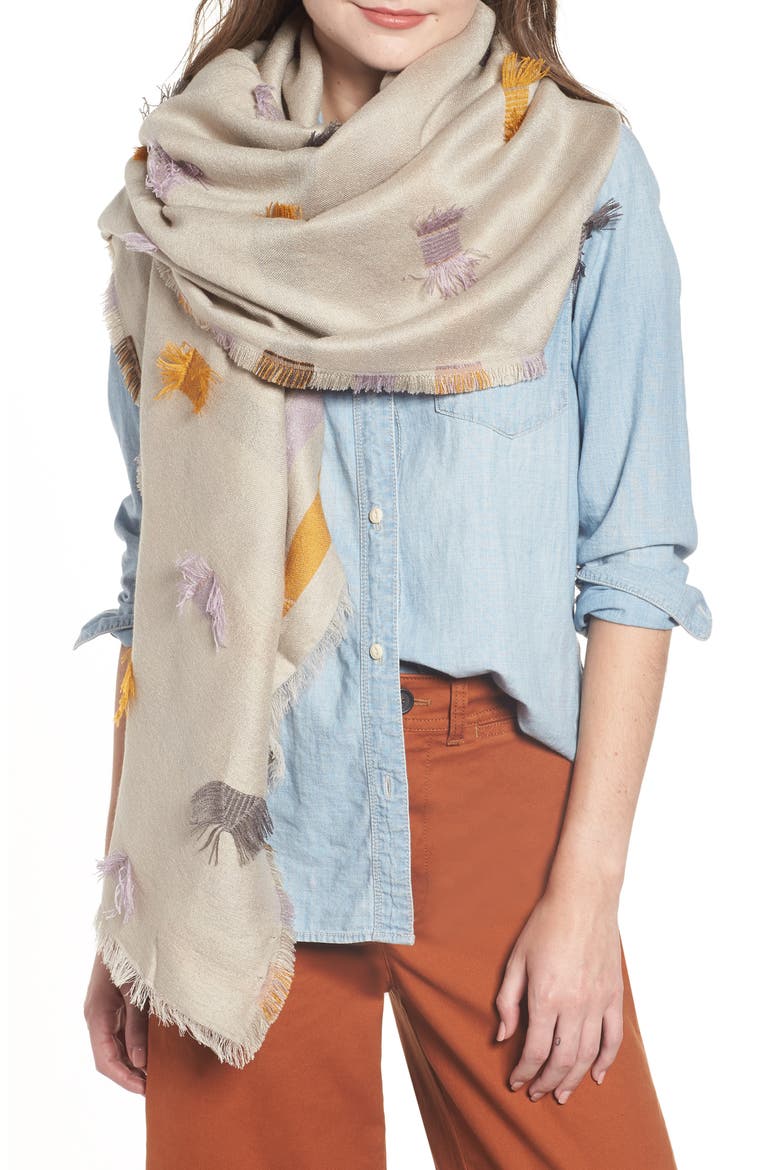 Fringe Stripe Jacquard Scarf, Main, color, SMOKED GRAPHITE MULTI