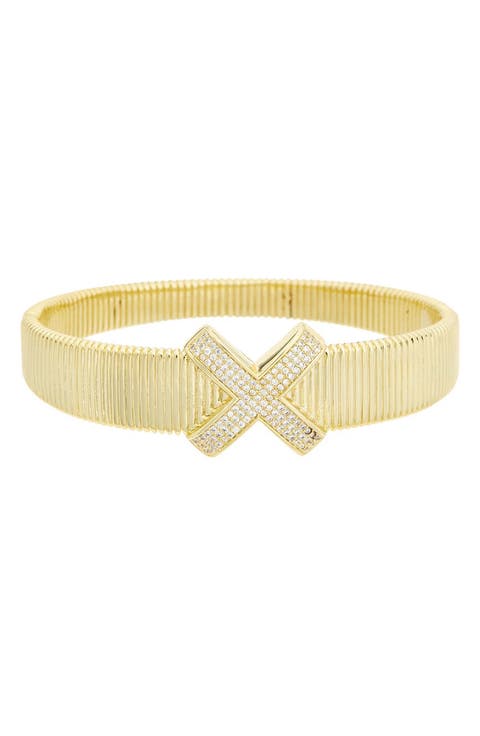 Pavé Cubic Zirconia X Bangle Bracelet