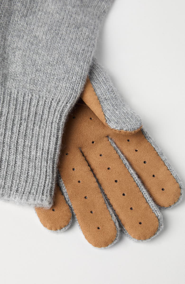 Brunello Cucinelli Cashmere knit gloves with suede palm, Alternate, color, 