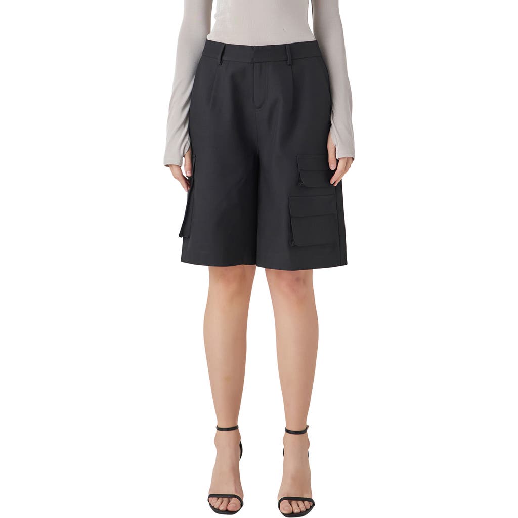 Grey Lab High Waist Wide Leg Cargo Shorts In Black