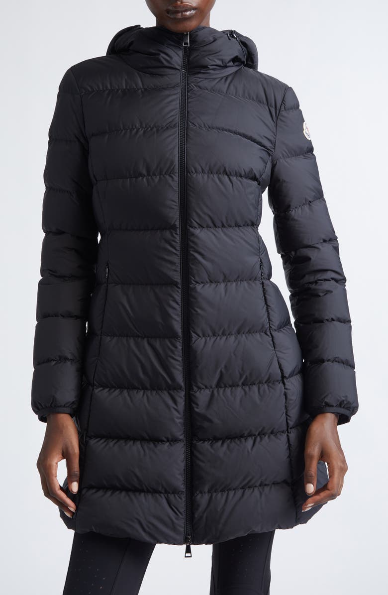 Moncler Gie Water Resistant Down Long Coat, Main, color, Black