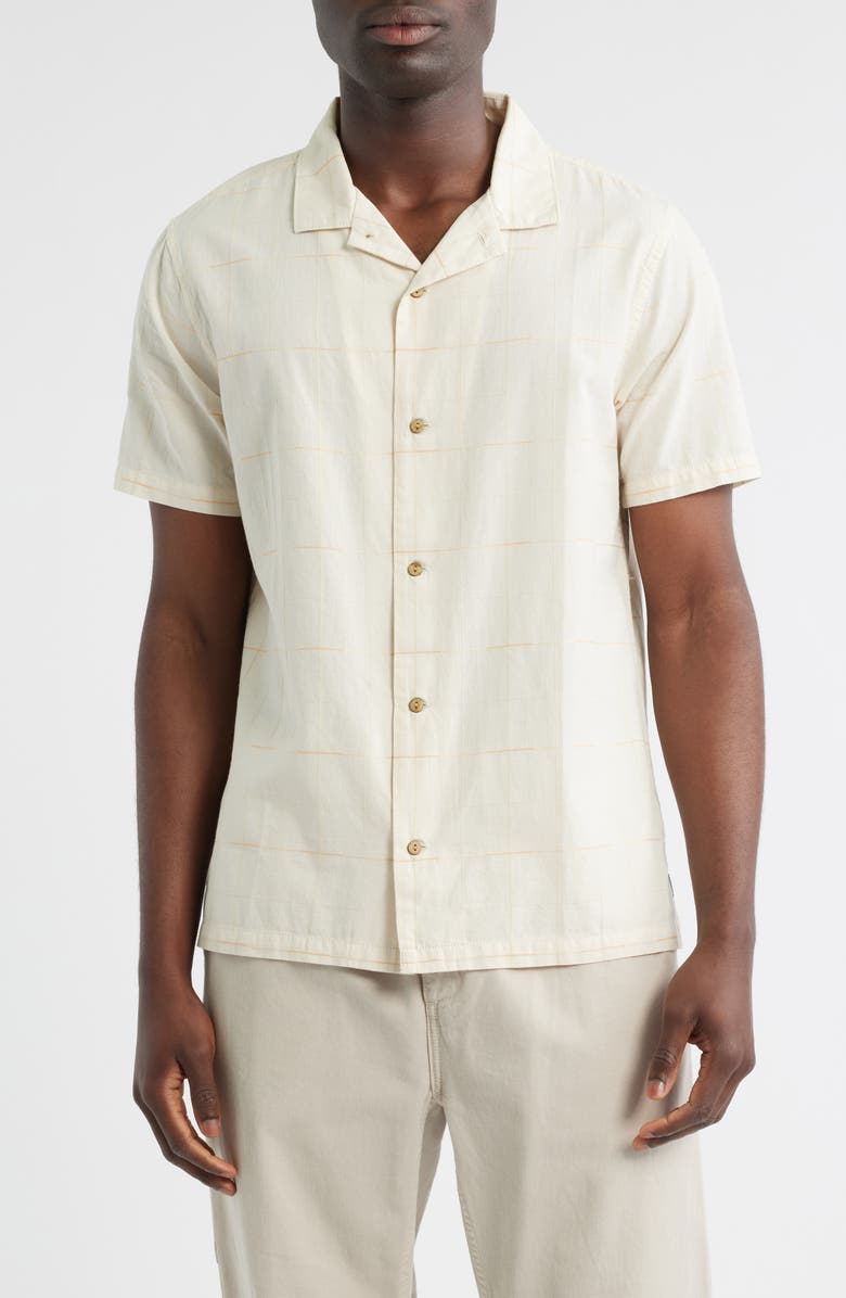Roark Gonzo Organic Cotton Camp Shirt, Main, color, Bone Plaid