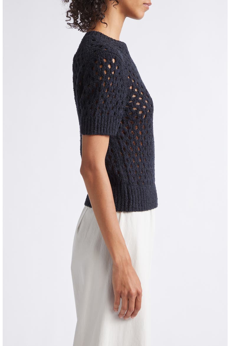 Boxy Honeycomb Knit Short Sleeve Sweater, Alternate, color, BLACK