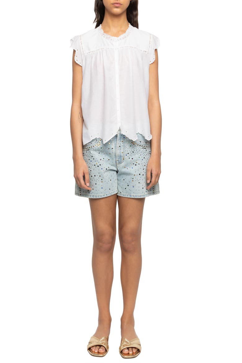 Tika Lace Trim Flutter Sleeve Top, Alternate, color, JUDO