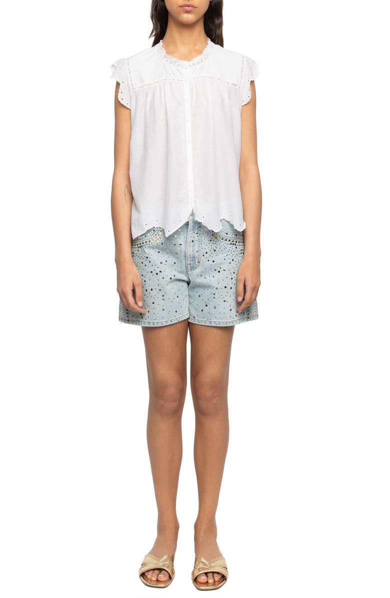 Zadig & Voltaire Tika Lace Trim Flutter Sleeve Top, Alternate, color, Judo