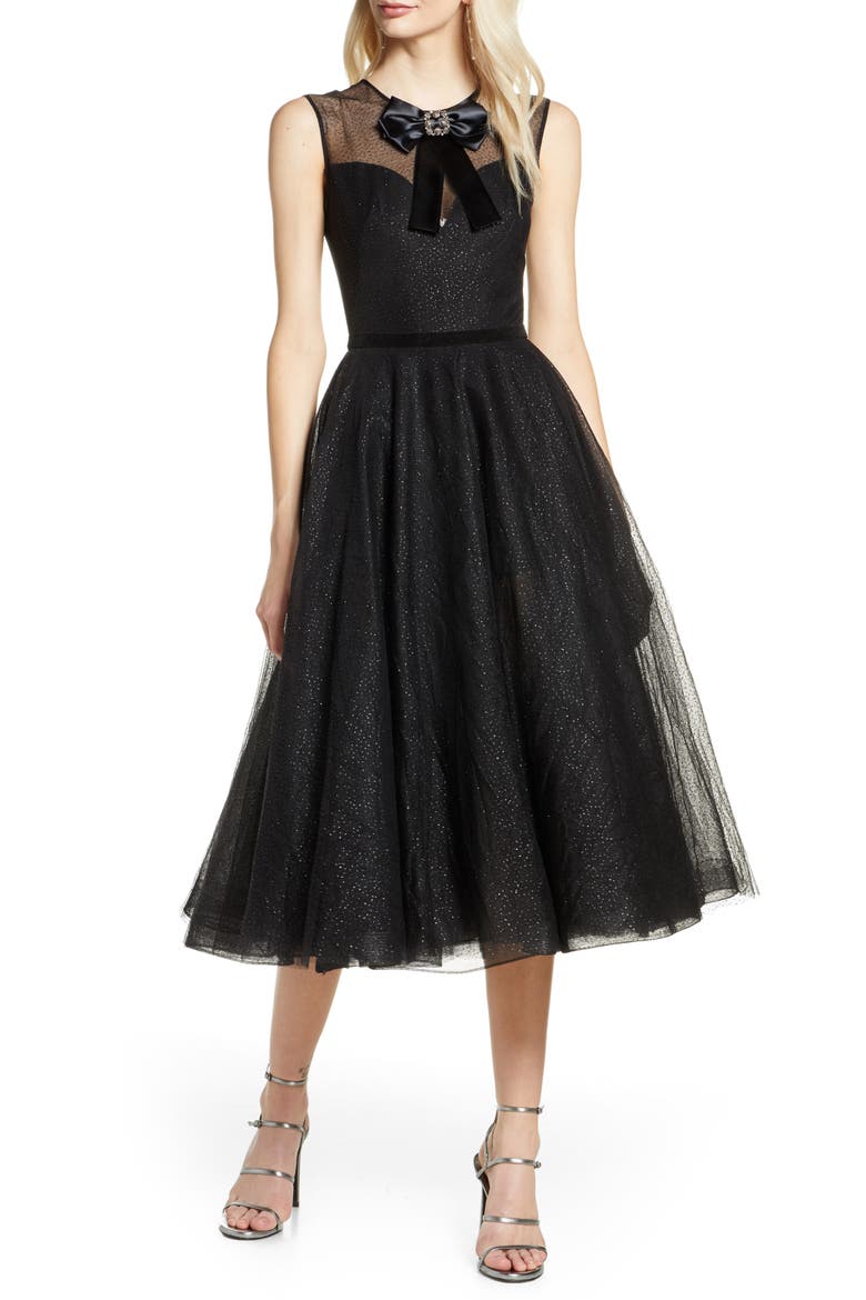 Bronx and Banco Lou Lou Sparkle Flecked Midi Cocktail Dress, Main, color, BLACK