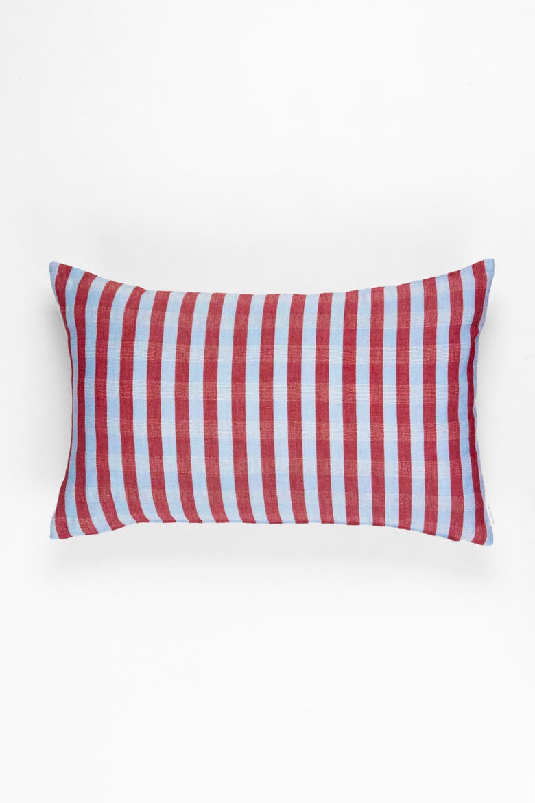 Handwoven Flora Throw Pillow, Alternate, color, Blue and Red Stripe