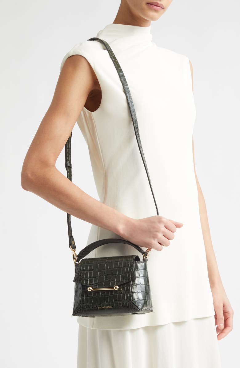 Strathberry Nano Mosaic Croc Embossed Leather Handbag, Alternate, color, Forest