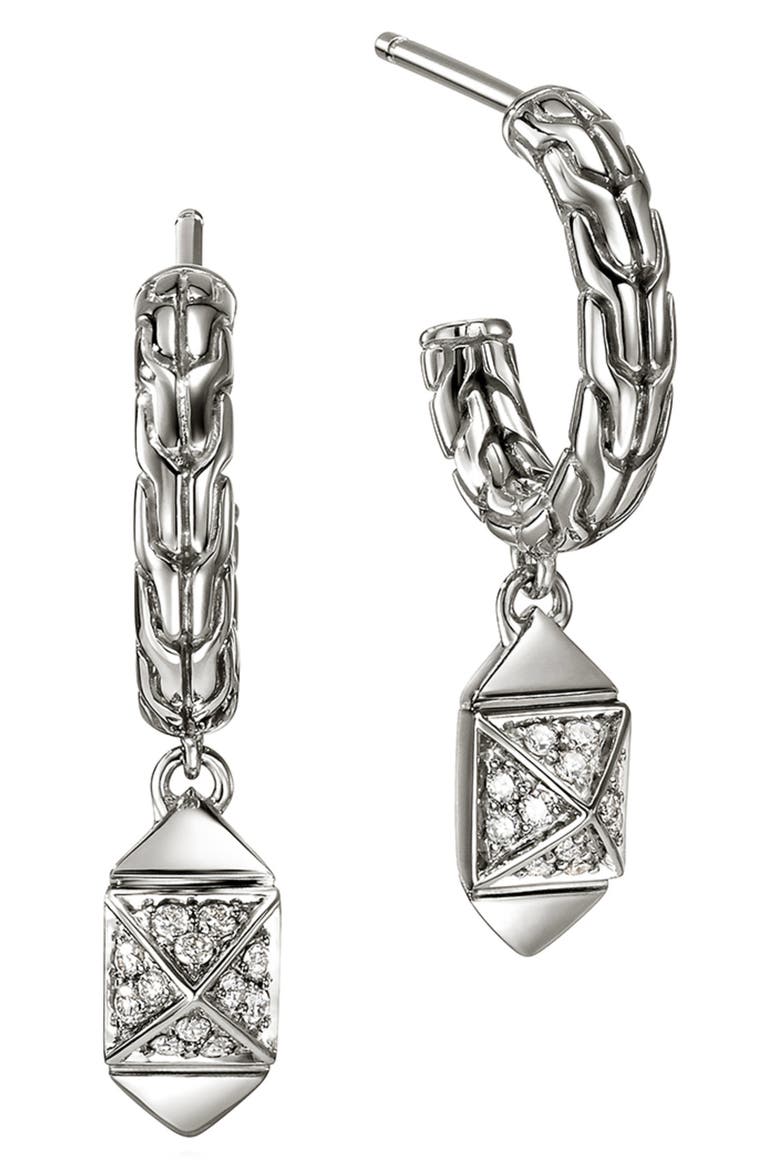 Icon Stud Diamond Hoop Earrings, Main, color, SILVER