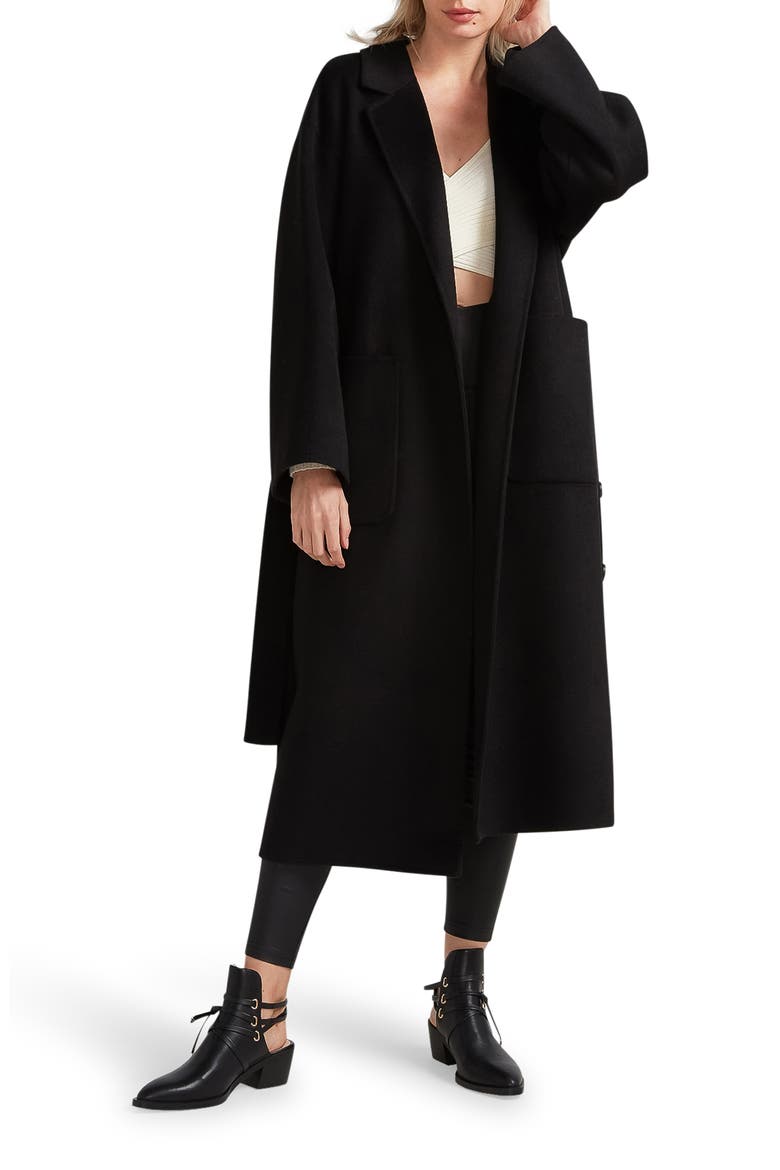 Wide Awake Split Hem Wool Blend Coat, Main, color, BLACK