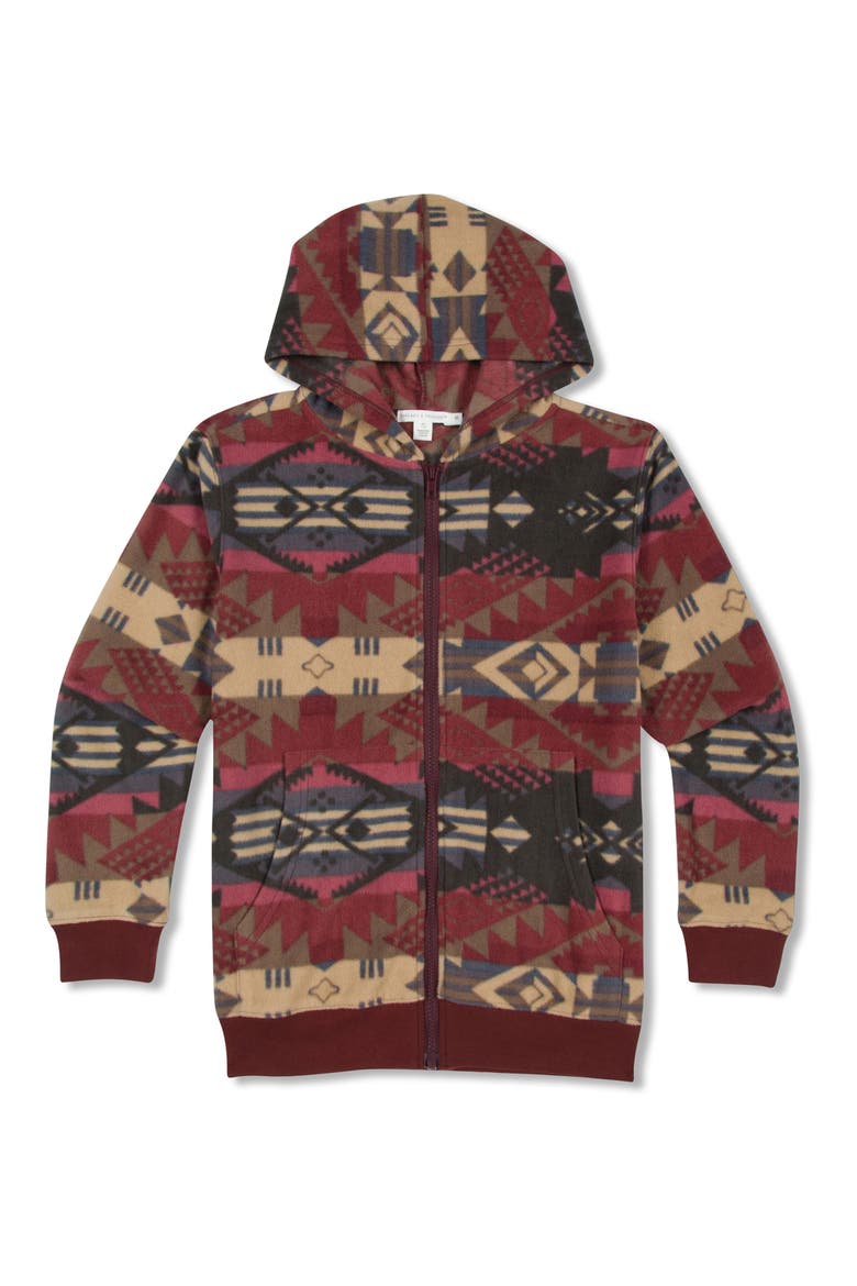 Kids' Print Zip-Up Hooded Fleece Jacket, Main, color, ROYAL BURGUNDY