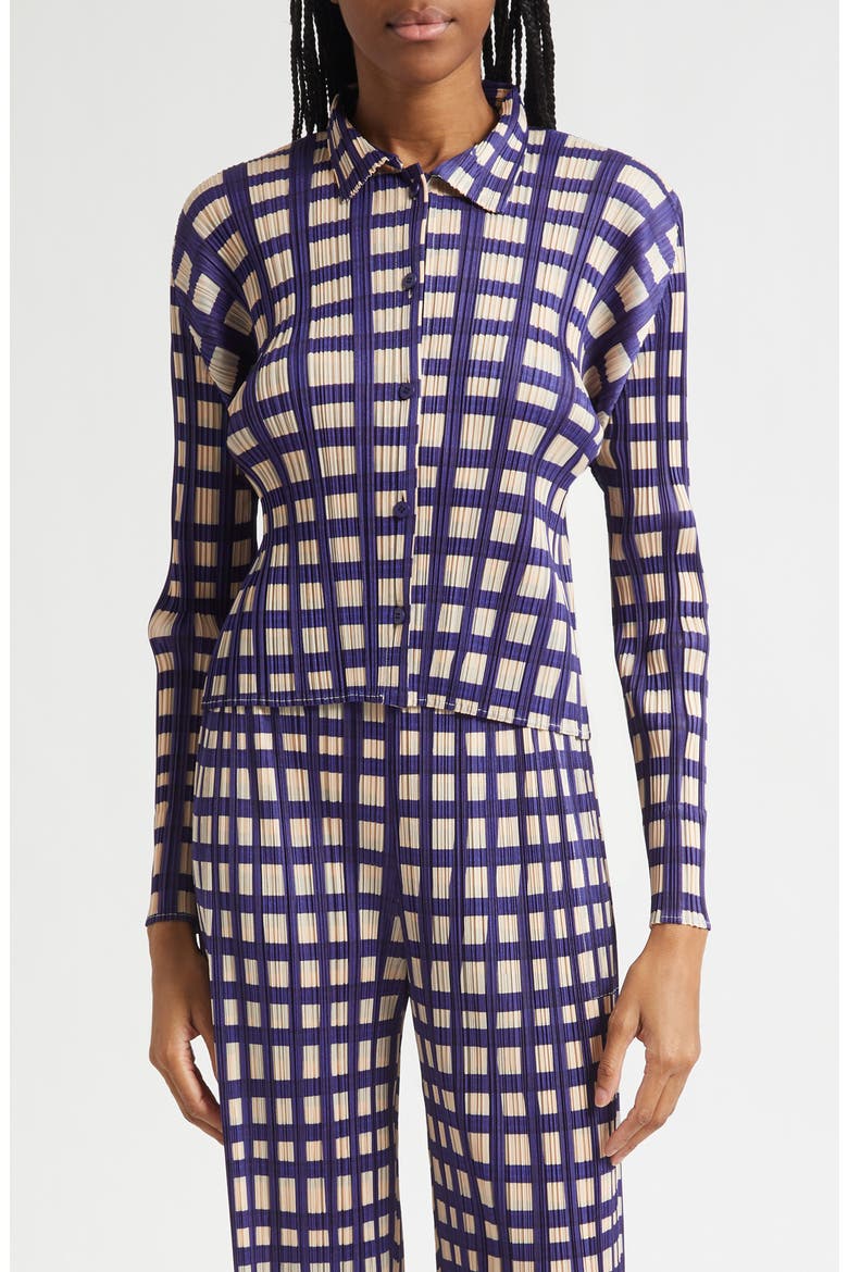Basket Print Pleated Cardigan, Main, color, NAVY