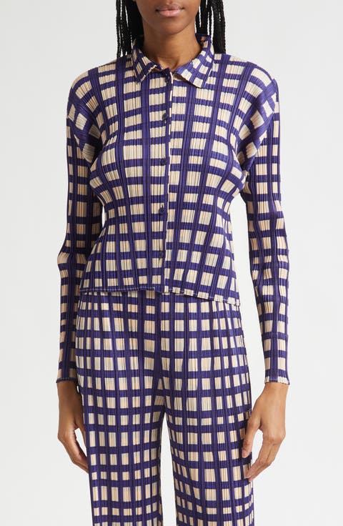 Basket Print Pleated Cardigan