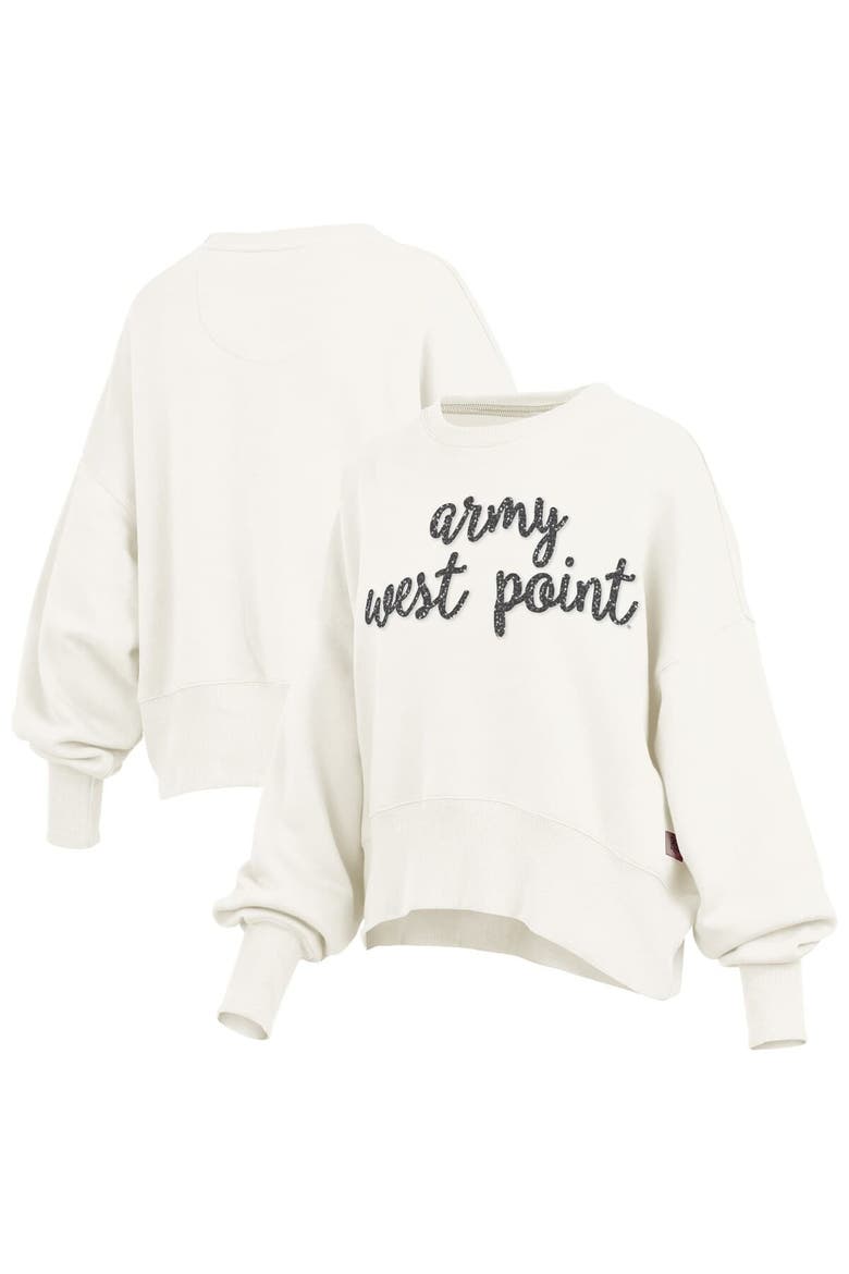Women's Pressbox Cream Army Black Knights Oversized Chelsea Waist Length Pullover Sweatshirt, Alternate, color, Cream