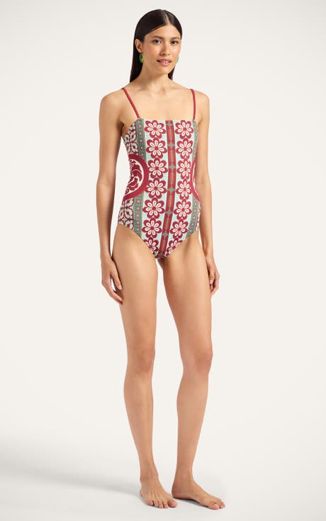 【LA DOUBLEJ】scarlett ruffled プリント swimsuit Scarlett Swimsuit in Mezzaluna Pink for Women | La DoubleJ