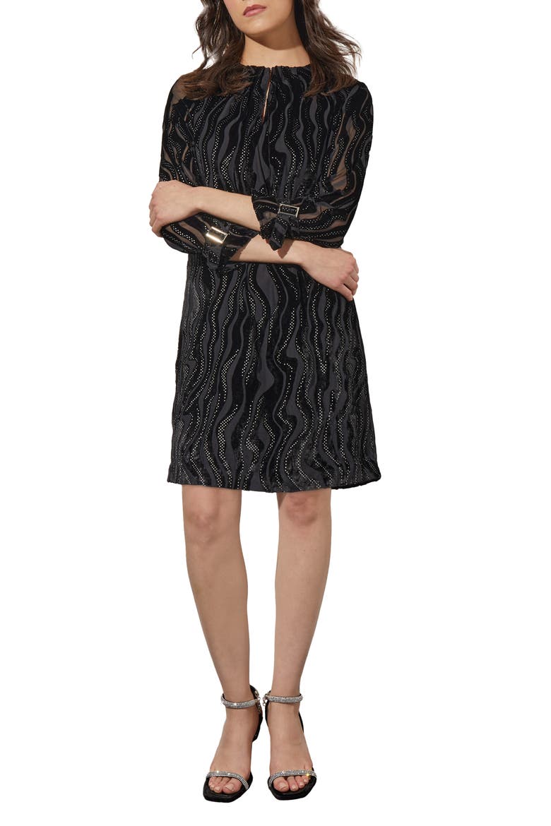 Beaded Velvet Burnout Shift Dress, Main, color, BLACK