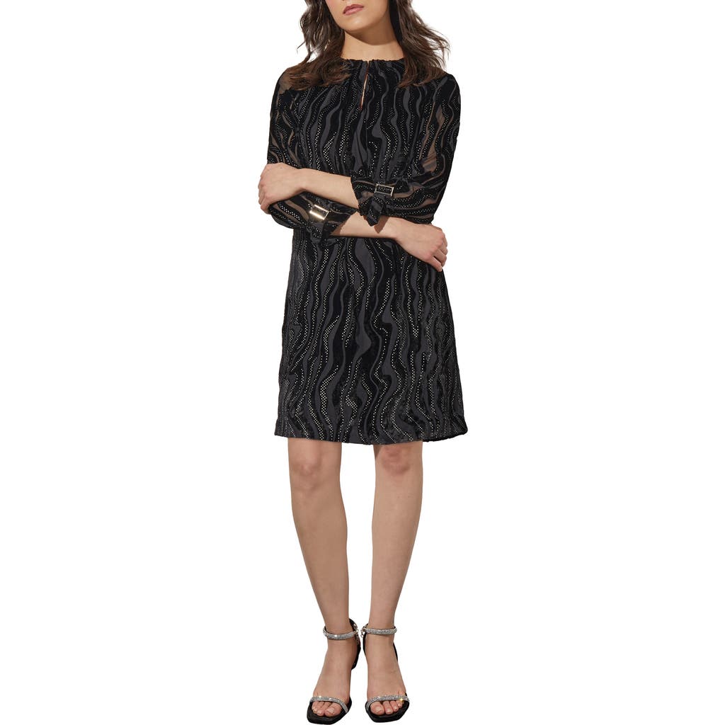 Ming Wang Beaded Velvet Burnout Shift Dress In Black