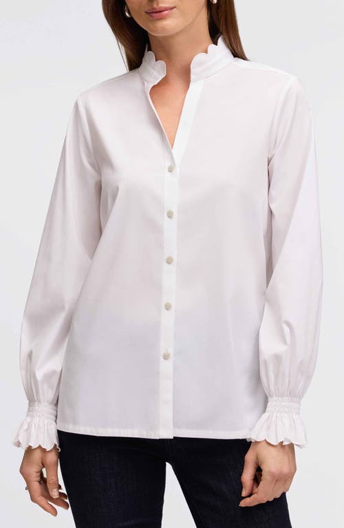 Foxcroft Elora Scallop Button-Up Shirt in White 