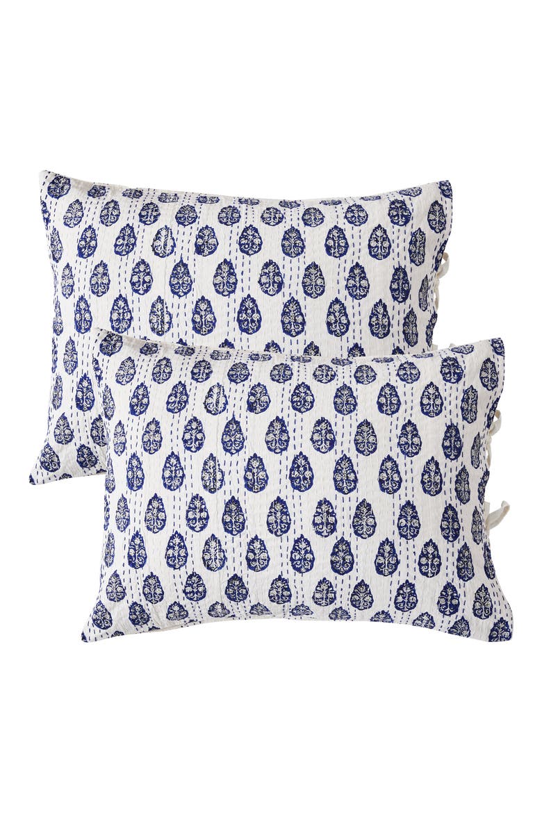 Floral Paisley 2-Pack Cotton Pick Stitch Shams, Main, color, INDIGO