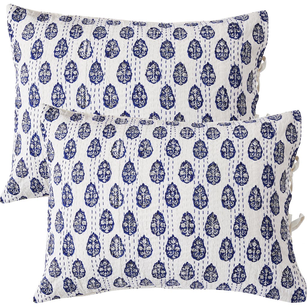 Melange Home Floral Paisley 2-pack Cotton Pick Stitch Shams In Indigo