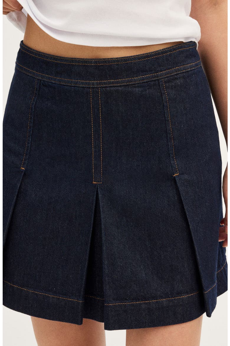 Denim Pleated Miniskirt, Alternate, color, RINSE WASH