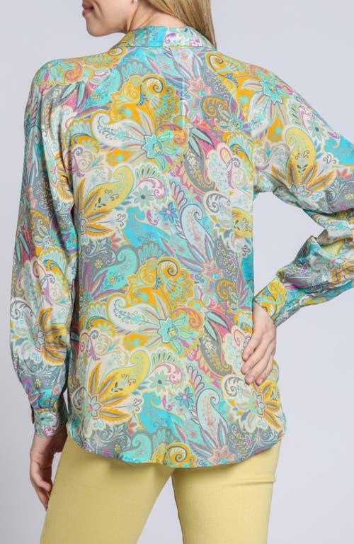 Apny Print Popover Top In Turquoise/yellow Mul