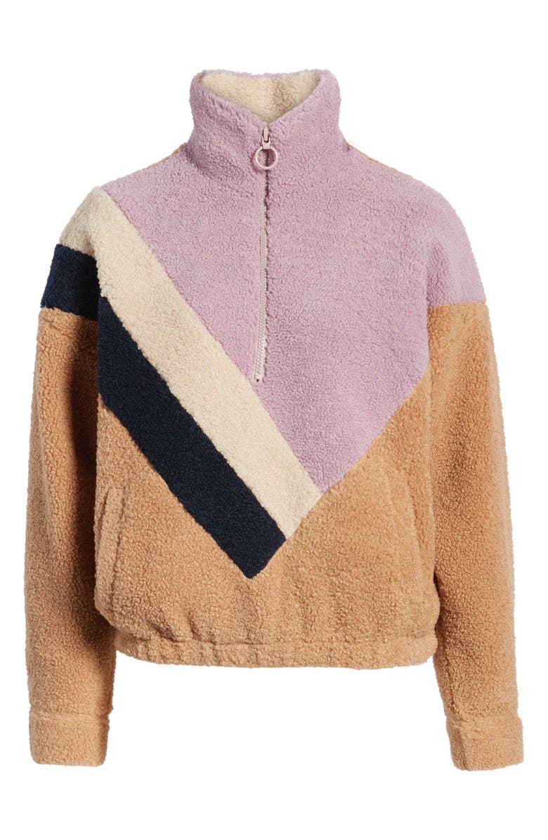 J.O.A. Colorblock Faux Shearling Quarter Zip Jacket, Alternate, color, 