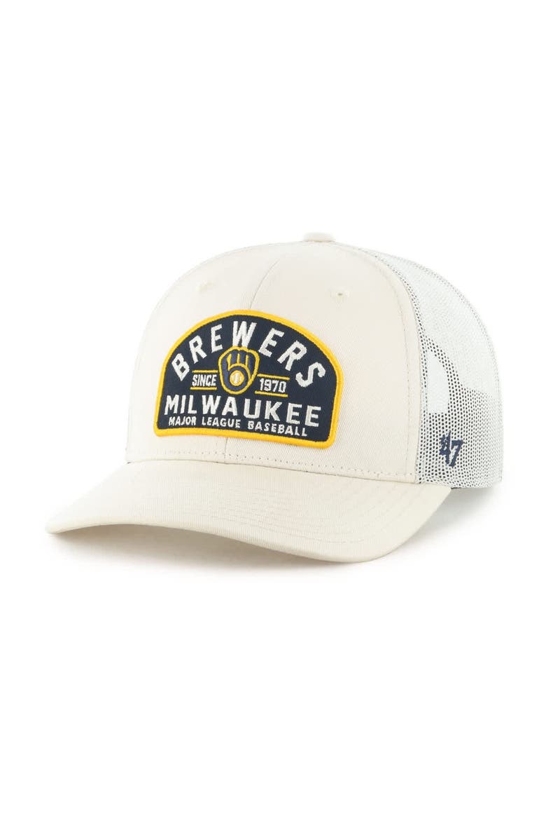 Men's '47  Cream Milwaukee Brewers Leland Adjustable Trucker Hat, Main, color, Cream