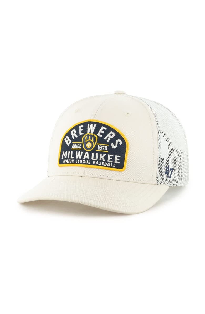 '47 Men's '47 Cream Milwaukee Brewers Leland Adjustable Trucker Hat, Main, color, Cream