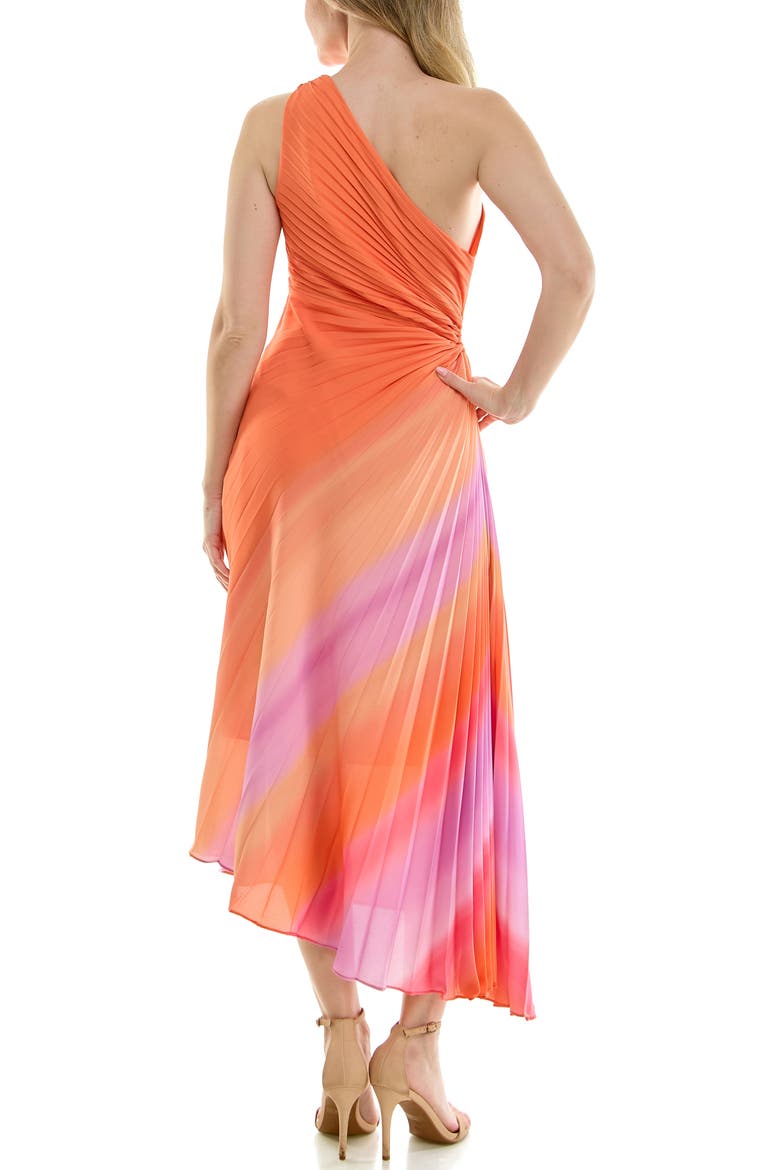One-Shoulder Pleat Midi Dress, Alternate, color, SUMMER CITRUS
