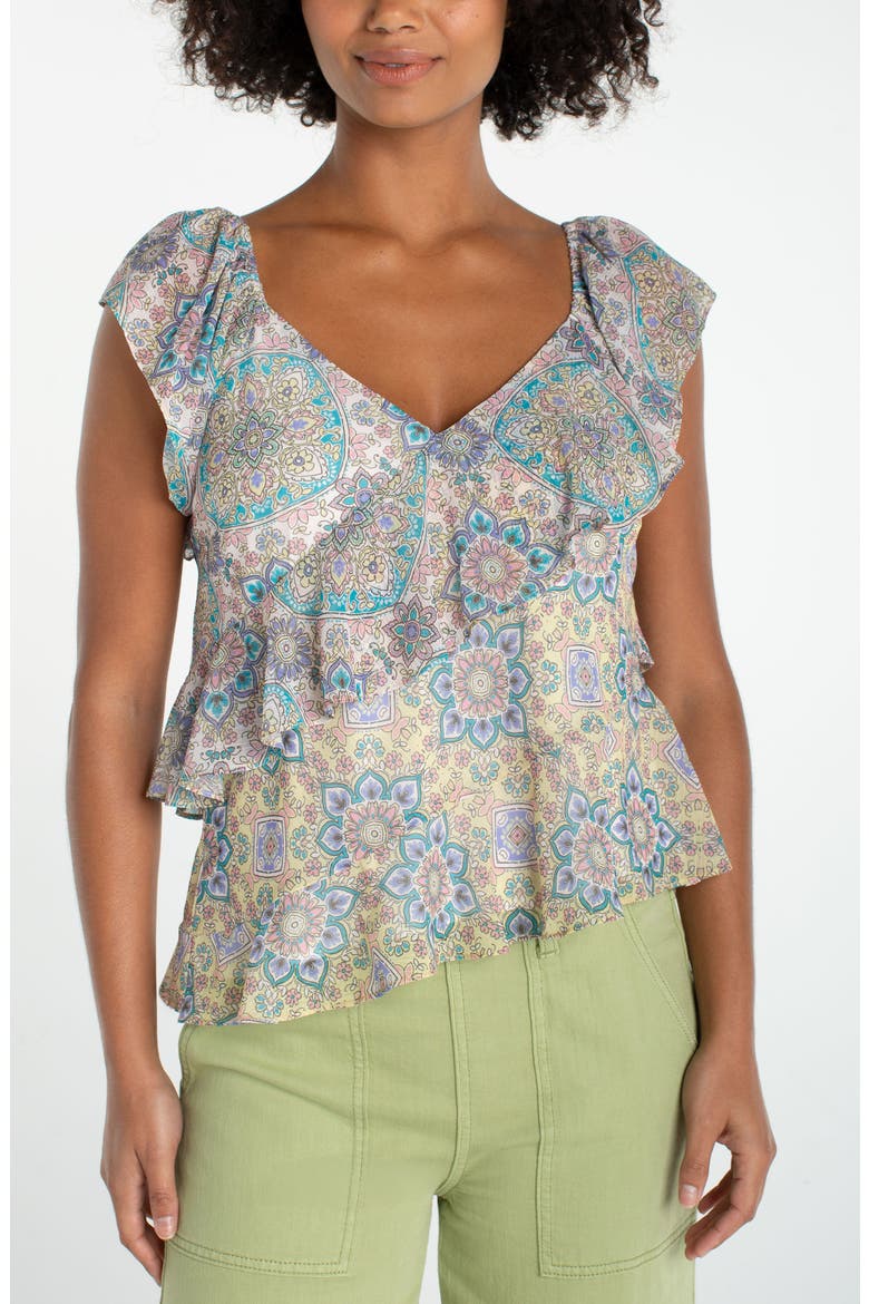 Print Ruffle Top, Main, color, CREAM CITRON MU