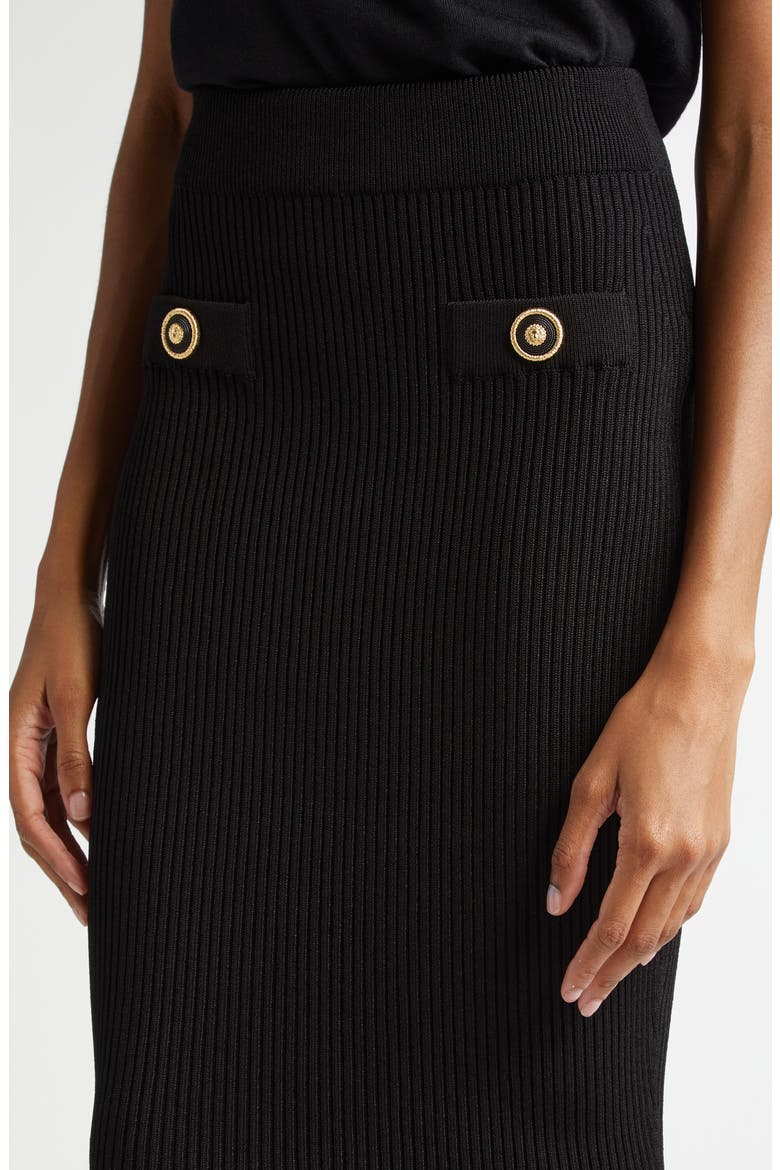 Button Detail Rib Midi Sweater Skirt, Alternate, color, BLACK