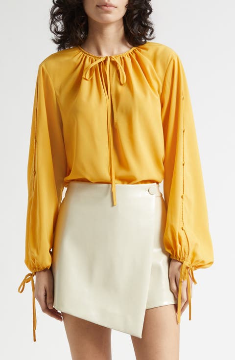 Oletta Button Long Sleeve Tie Cuff Top