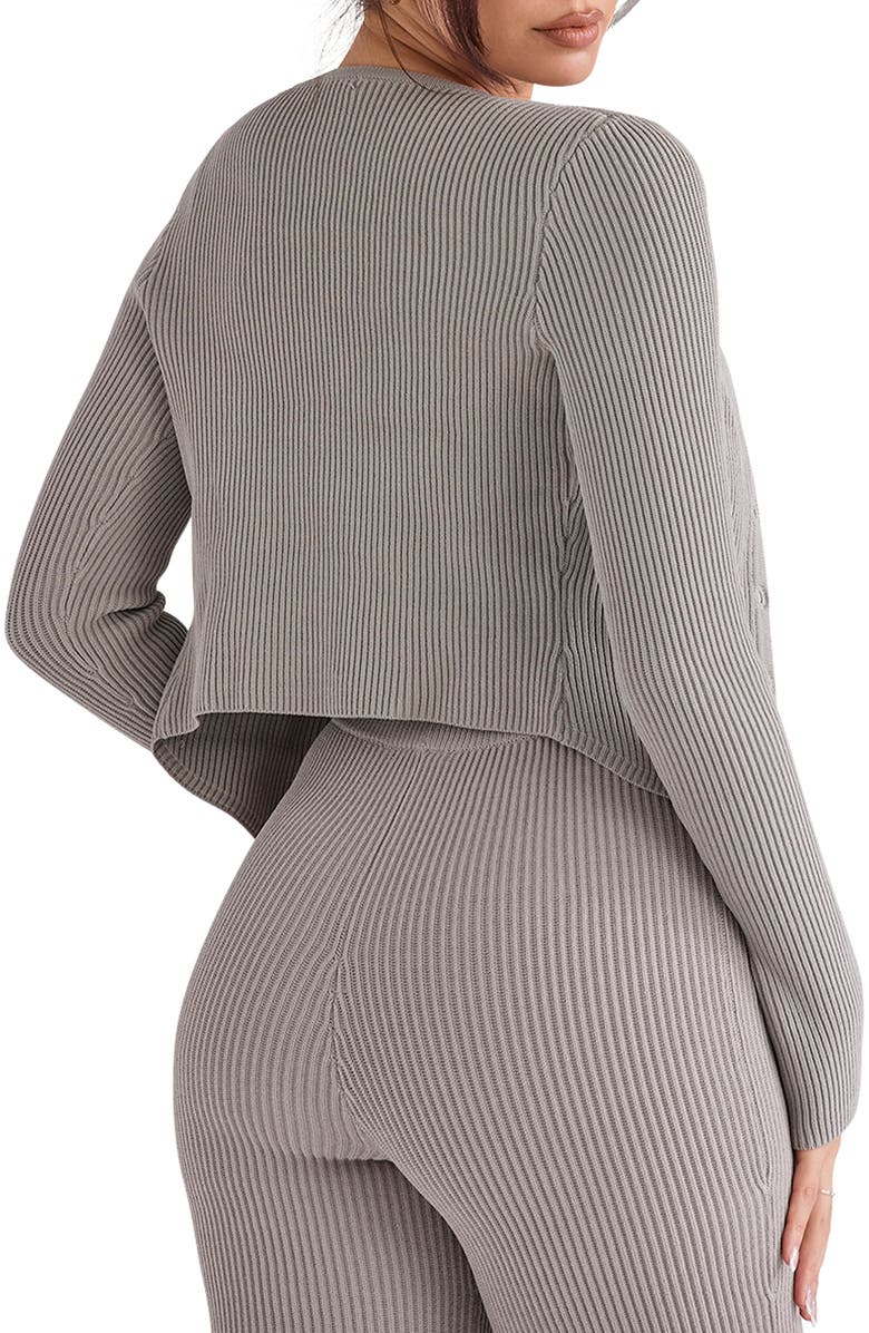 HOUSE OF CB Sylvia Ribbed Cardigan, Alternate, color, Taupe
