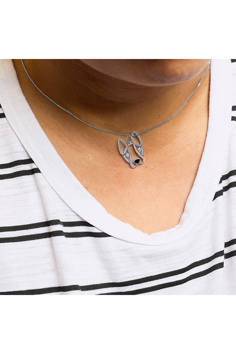 Silver Diamond Accent and Black Enamel French Bullldog Pendant Necklace inch, Alternate, color, Silver
