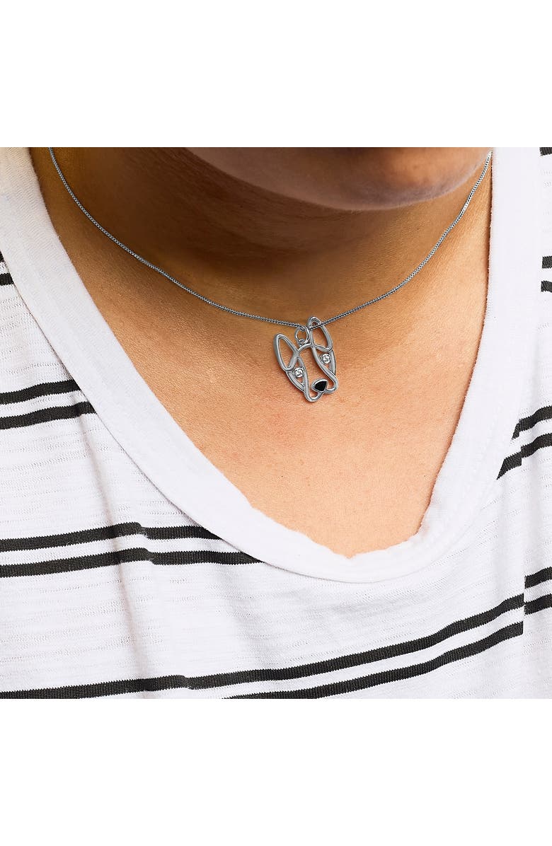 Haus of Brilliance Silver Diamond Accent and Black Enamel French Bullldog Pendant Necklace inch, Alternate, color, Silver