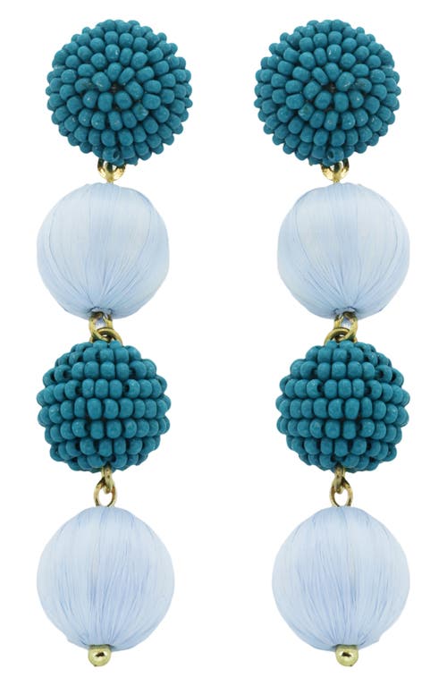 Panacea Raffia & Beaded Drop Earrings in Blue 