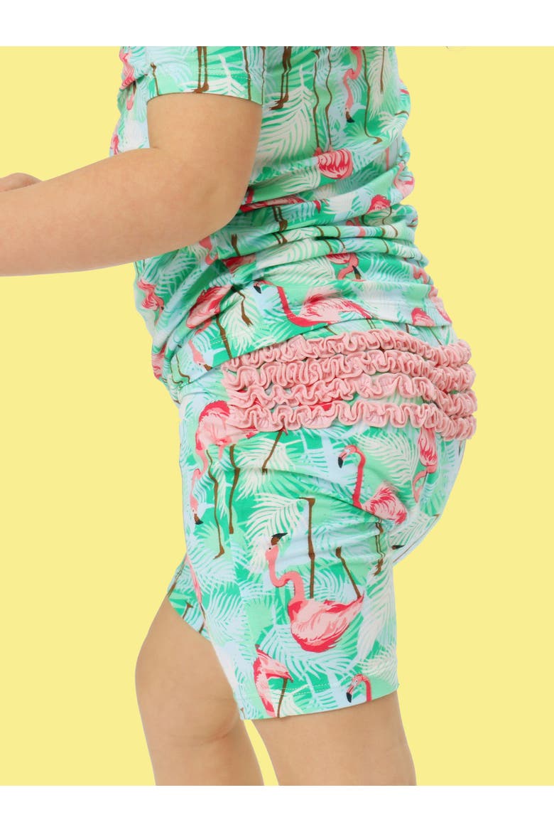 Ruffle Short Sleeve Pajama Set, Alternate, color, Green Vibrant Flamingo