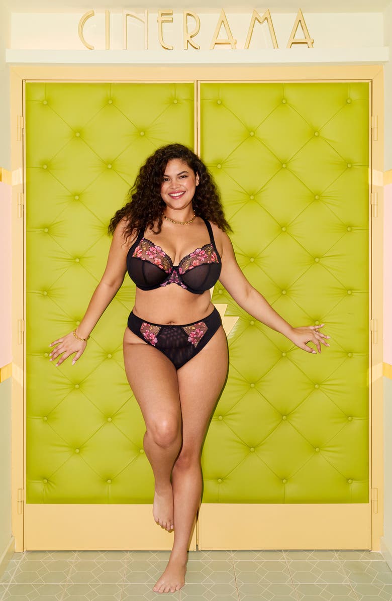 Elomi Teagan Full Figure Underwire Plunge Bra, Alternate, color, Black/ Rainbow