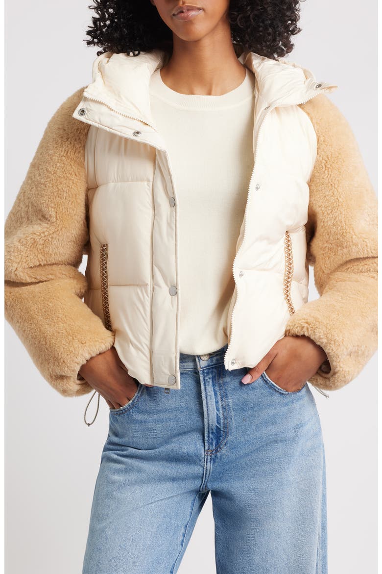 Mykah UGGbraid Puffer Jacket, Alternate, color, CREAM / SAND