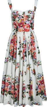 Dolce&Gabbana Floral Bouquet Print Pleated Poplin Fit & Flare Dress