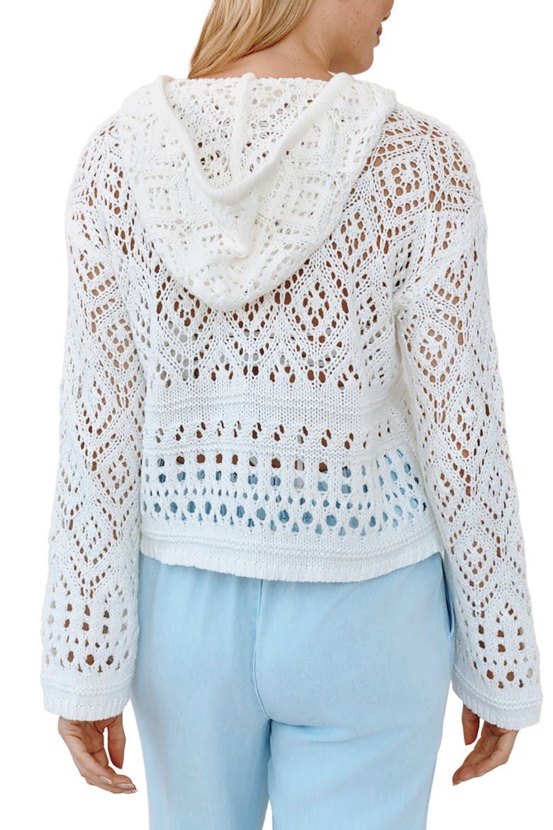 Sheer Cotton Blend Open Stitch Hoodie, Alternate, color, WHITE