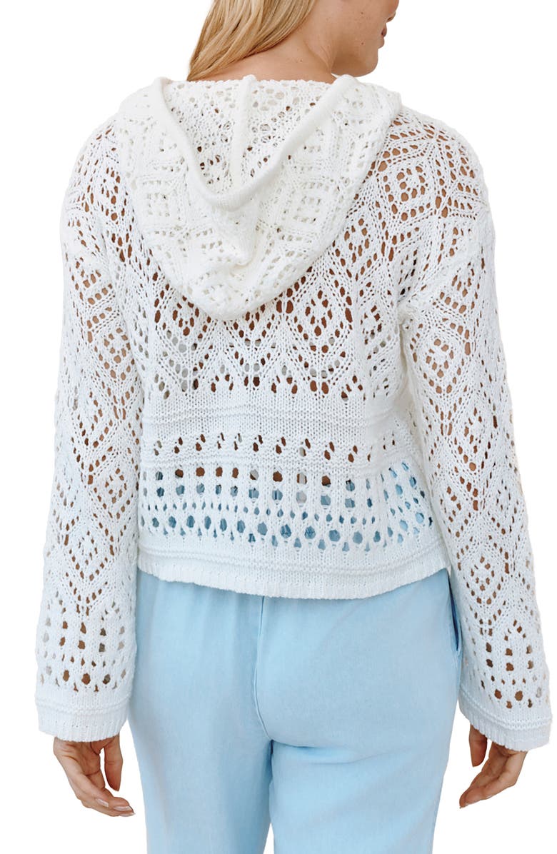 Bella Dahl Sheer Cotton Blend Open Stitch Hoodie, Alternate, color, White