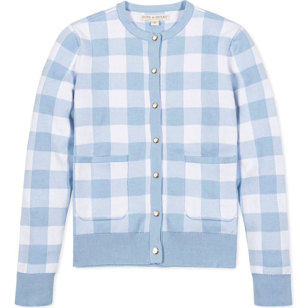 Hope & Henry Organic Tweed Sweater Cardigan In Classic Blue Gingham
