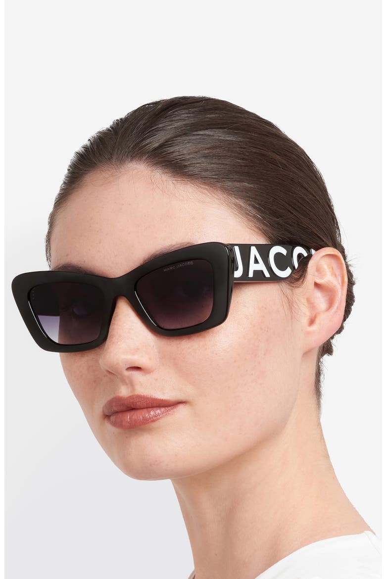 52mm Cat Eye Sunglasses, Alternate, color, BLACK WHITE/ DARK GREY SF