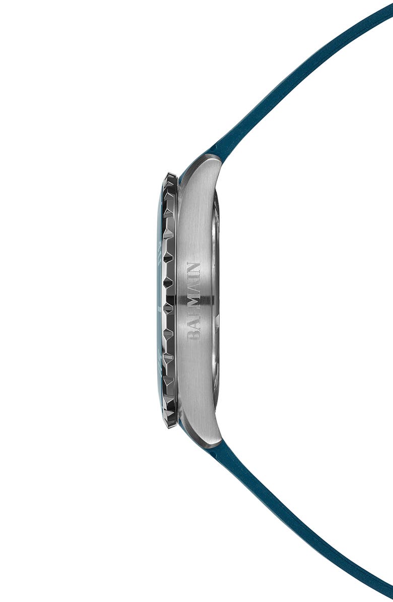 BALMAIN WATCHES Ophrys Rubber Strap Watch, 42.5mm, Alternate, color, Stainless Steel