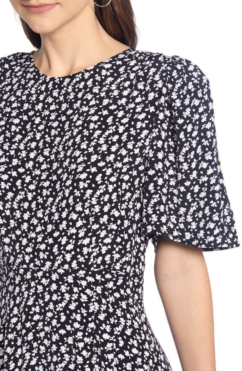 Something Navy Strong Shoulder Floral Print Midi Dress, Alternate, color, 