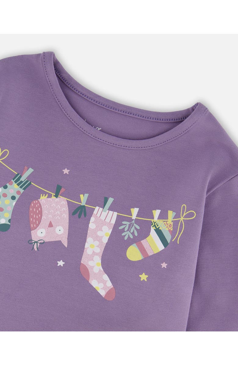 Deux par Deux Organic Cotton Jersey Top, Alternate, color, Purple Gray With Owl